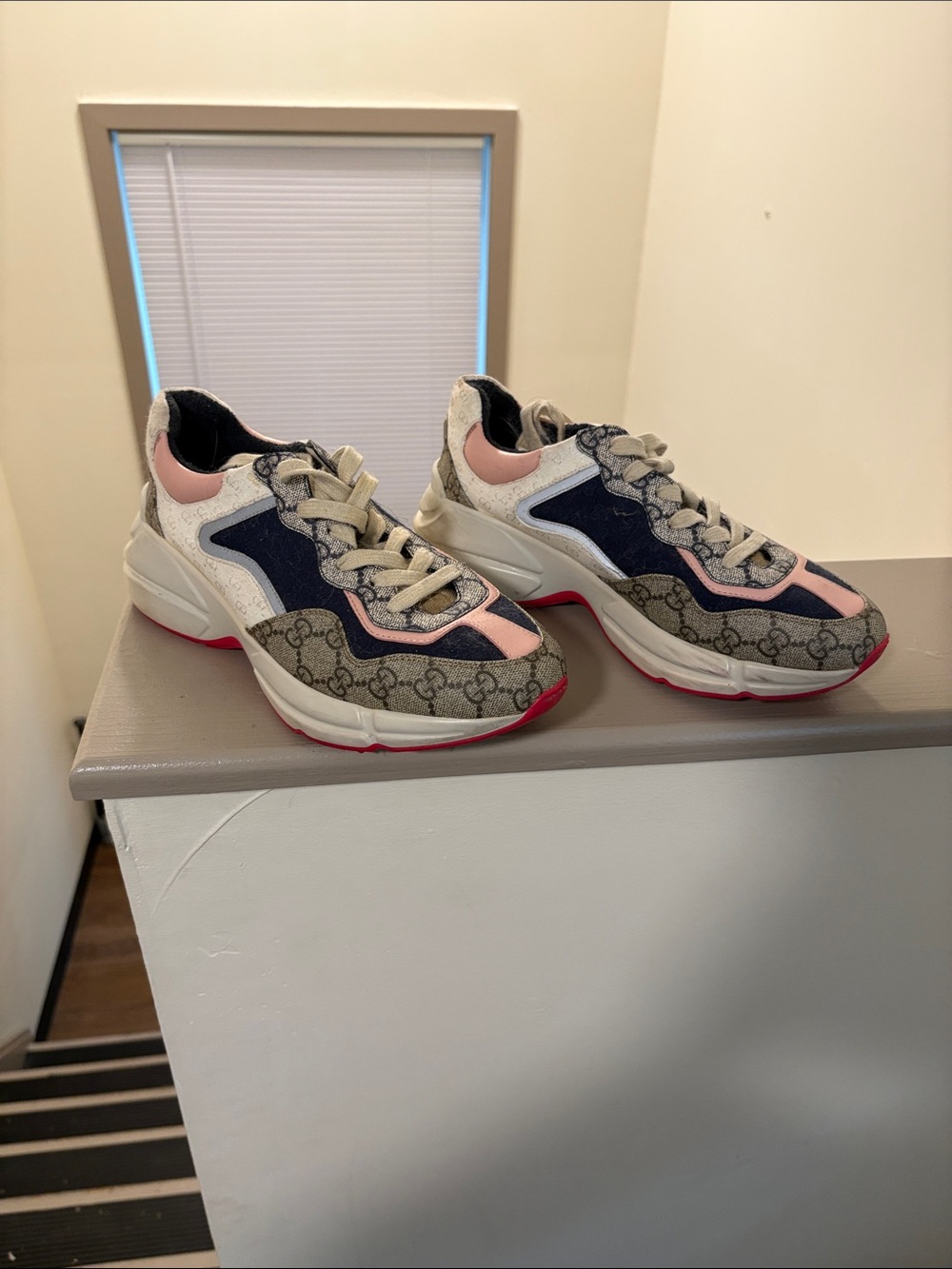 Gucci Pink Navy & Beige Logo Chunky Sneakers